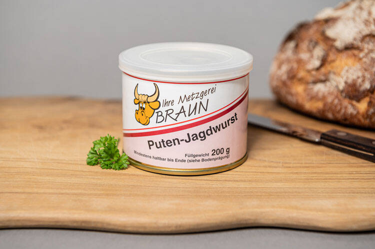 Putenjagdwurst mit Schweinespeck Putenjagdwurst in der 200g Dose